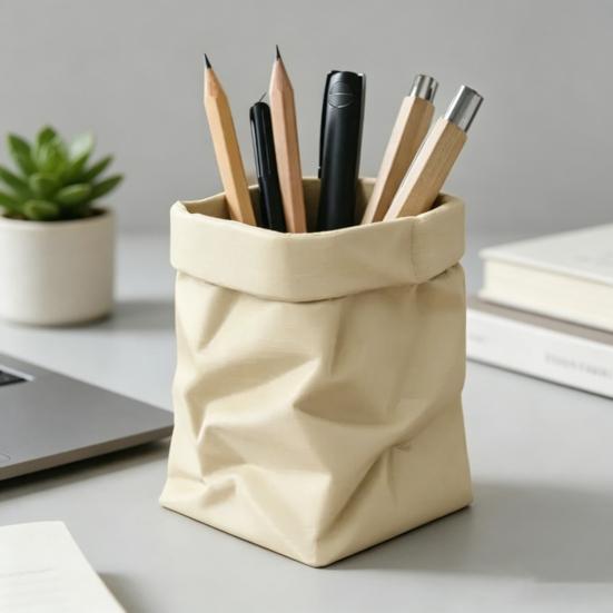 Cute Paper Bag Style Pen Holder 3D Printed Pencil Cup Desk Stationery Makeup Brushes Organizer for Workspace Office School Supplies