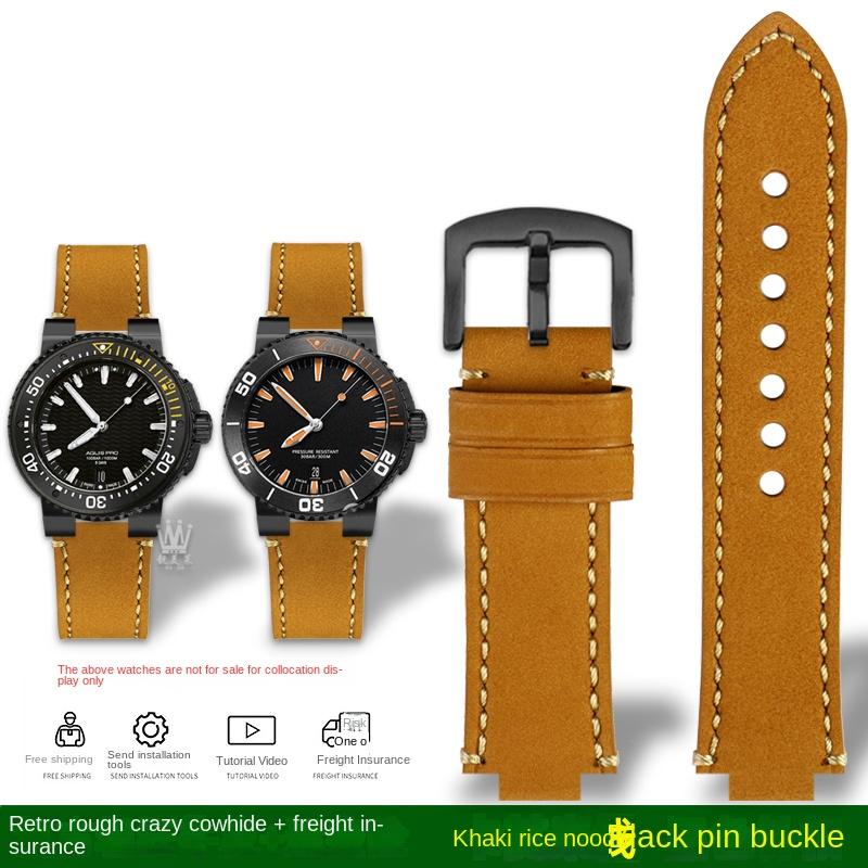 Konvexer Mund-Armband Für ORIS Tauch AQUIS Retro Rindsleder 733 7730 7740 Herren-Uhrenarmband 24 * 12mm 24 * 11mm Gürtel