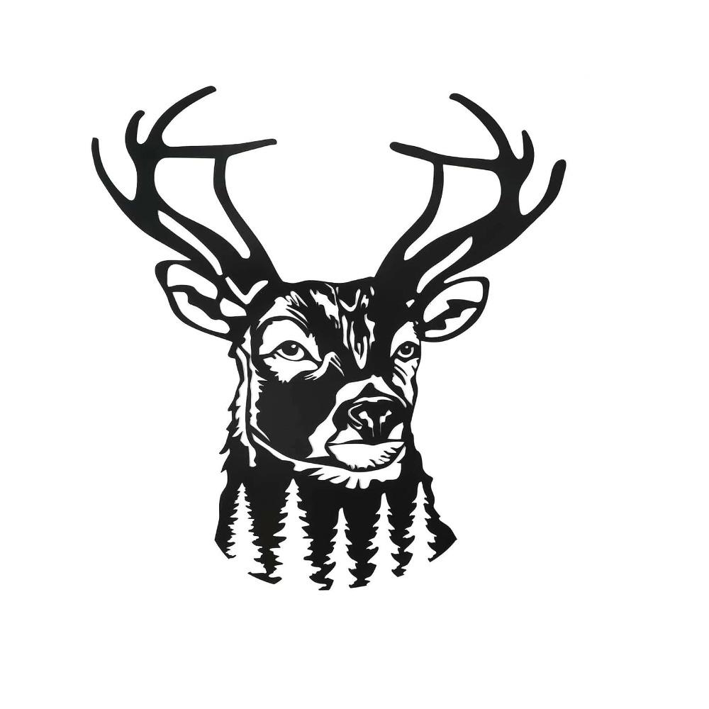 1 Piece Deer Head Wall Art Wrought Iron Home Decor Lodge Rustic Metal Animal Sculpture Antler Mount Hanging Ornament