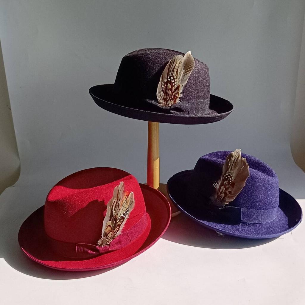 Men's Feathered Jazz Wool Panama Hat, European and American Style Wide-brimmed Party Hat, Fashion Accessory