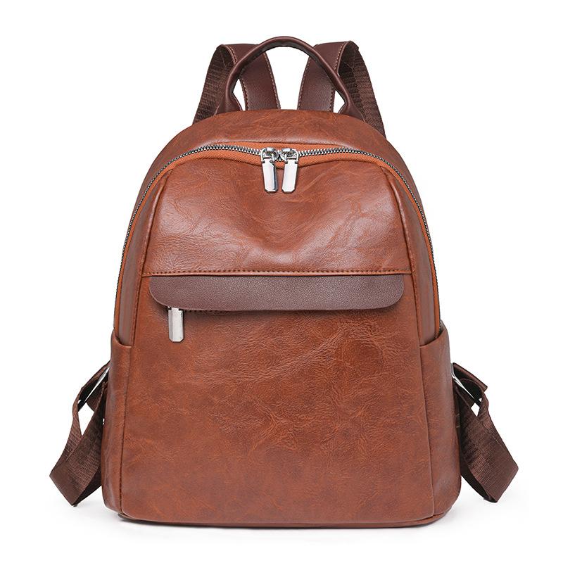 

Повседневный рюкзак для поездок на работу Модный простой большой вместимости Дорожный универсальный женский рюкзак из мягкой кожи Студенческий рюкзак коричневый