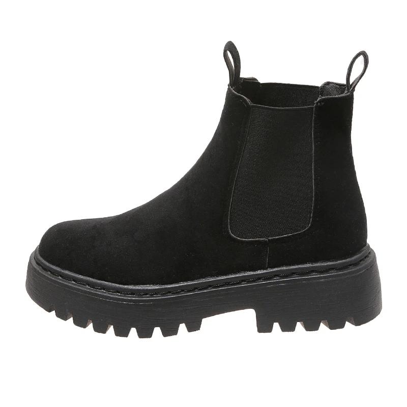 Winter 2024 New Suede Black Women's Ankle Boots Platform Shoes Casual Chelsea Boots Fashion Motorcycle Fashion Short Botas Mujer