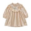 Spring Vintage Lace Girls Dress Long Sleeve Embroidered Bow Ruffle Children Princess Dress
