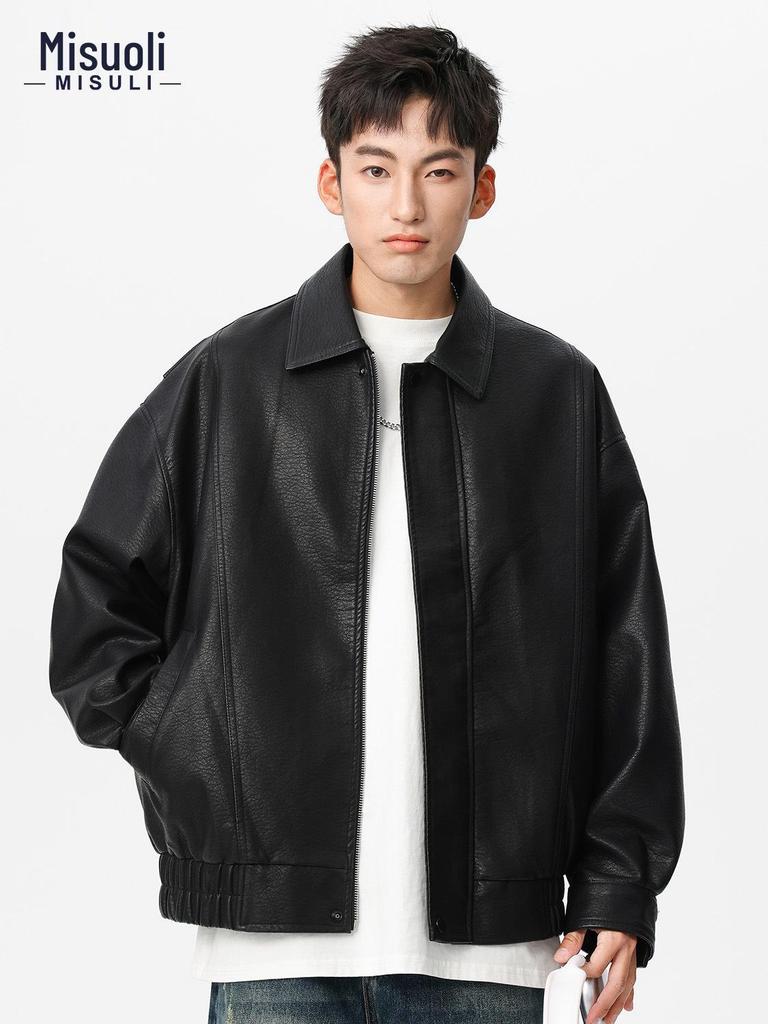 Men's Heavyweight Retro PU Leather Jacket - Autumn Trendy, Simple Loose Black Casual Workwear Outerwear