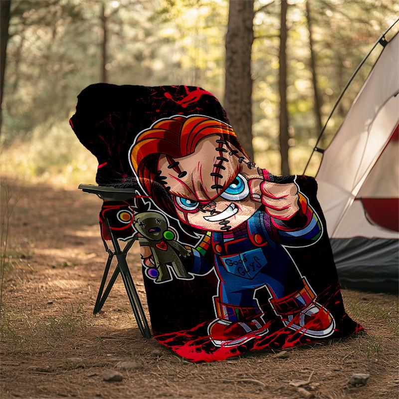 1pc Chucky2 Theme Blanket - Digital Print, Polyester, Cozy for All Seasons, Perfect for Outdoor, Camping, and Travel