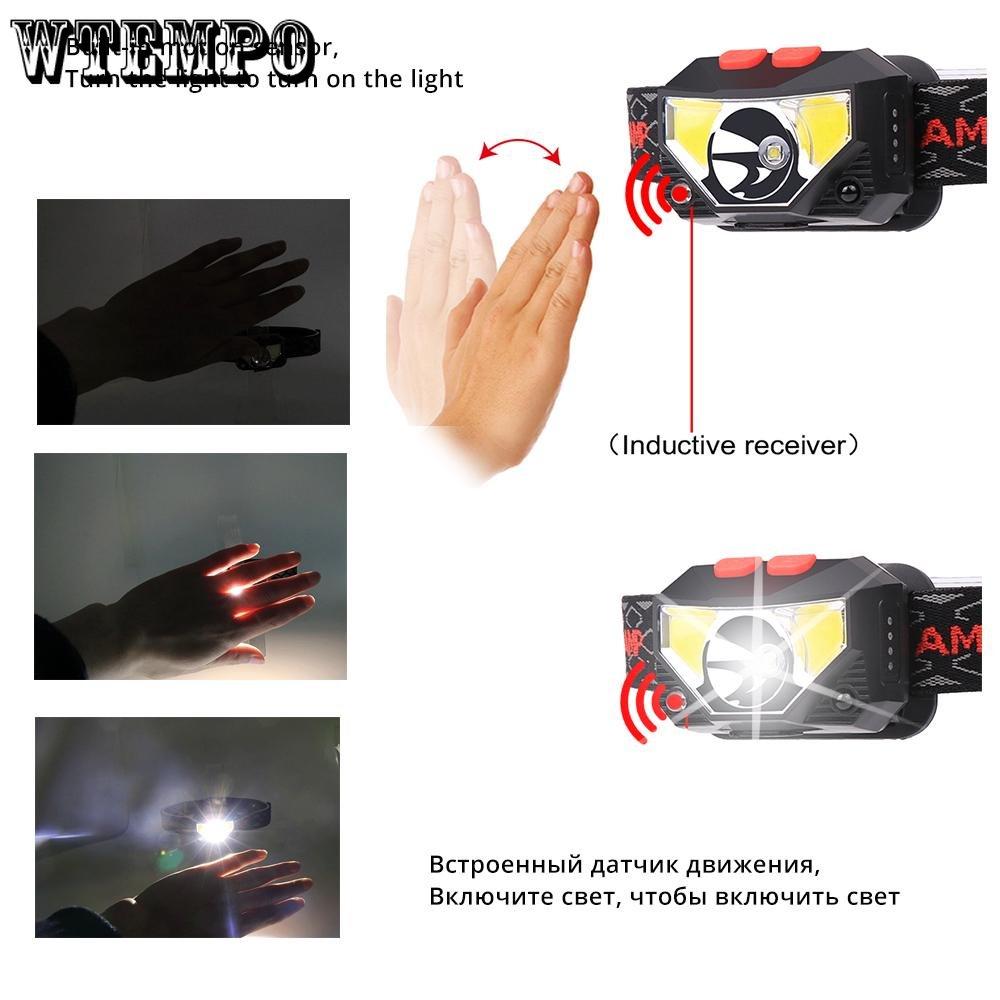 Led Induction Headlight Strong Light Rechargeable Headwear Night Running Fishing Mini Cob Small Head Lamp