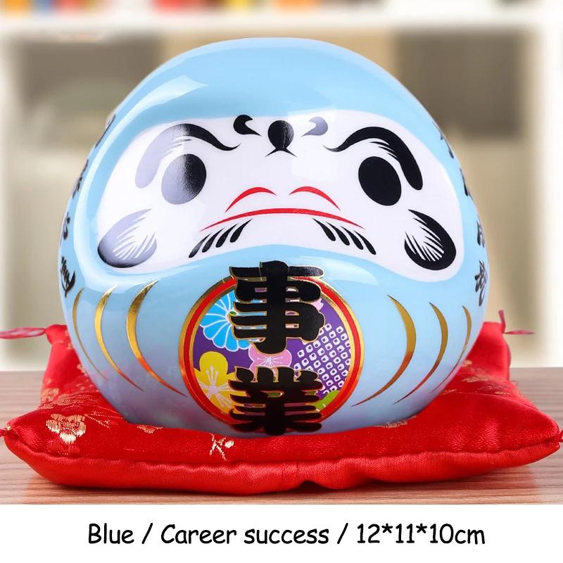 4.5 inch Japanese Ceramic Daruma Figurine, FengShui Figure Zen Ornament, Lucky Charm Money Box, Home Tabletop Decor