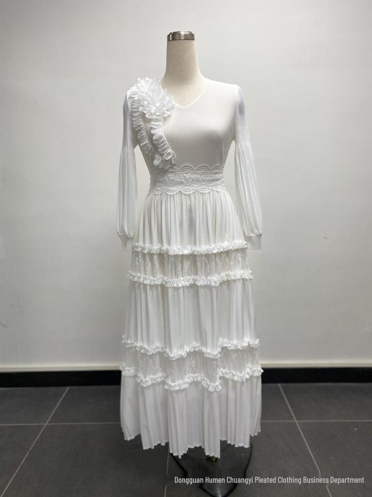 Miyake Plus Size Women's Pleated Lace-Trim Dress - African, European, American Fashion Casual Style