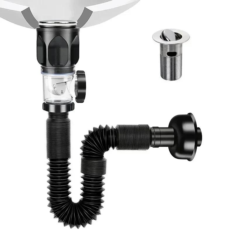 Sink Downpipe Kitchen Sink Cross Drain Downpipe Retractable Deodorising Strainer Bathroom Sink Anti Clogger Kitchen Accessories