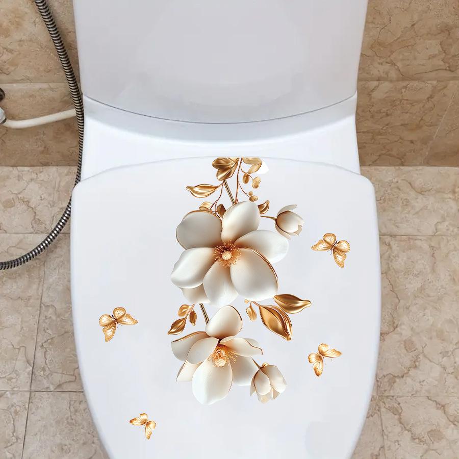 Luxury Texture Flower Toilet Lids Stickers Bathroom Appliques Self-adhesive Toilet Stickers for Hotel Bathroom Shower Room