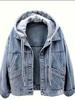 Veste en jean à capuche amovible pour femme, Printemps/Automne, Manches longues, Coupe courte