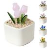 Handcraft Blown Glass Flower Figurine Mini Faux Crystal Tulip Bouquet In Pot for Women Mom Wedding Mother's Day Office Home Table Centerpiece