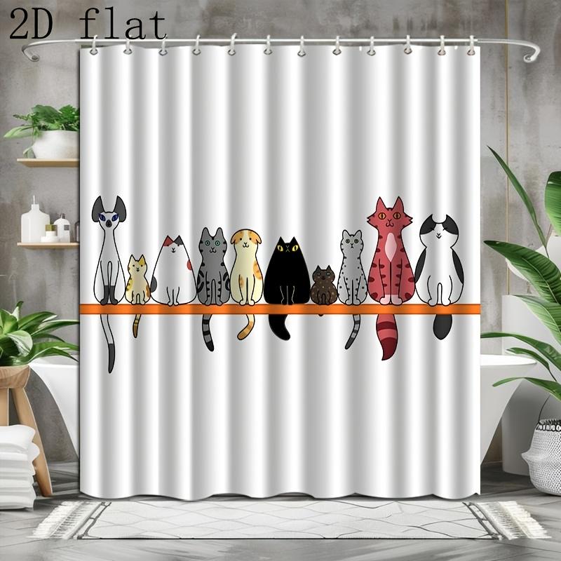1pc with a Hook, 2D Flat Printed Shower Curtain Featuring a Cat Design, Suitable for Bathroom Partitions, Window Curtains, Home