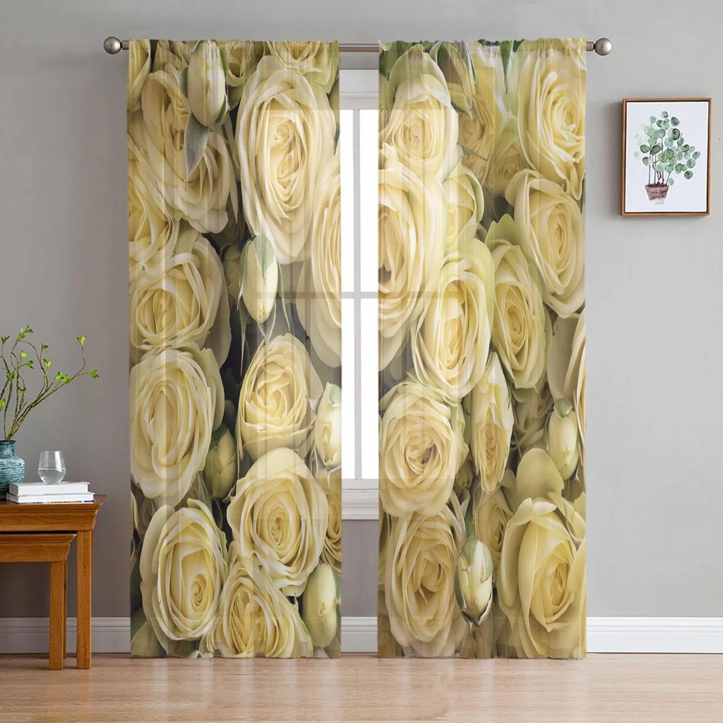 Colorful Rose Flower Tulle Curtains for Living Room Print Sheer Voile Curtain Bedroom Window Screening Drapes Blinds Home Decor