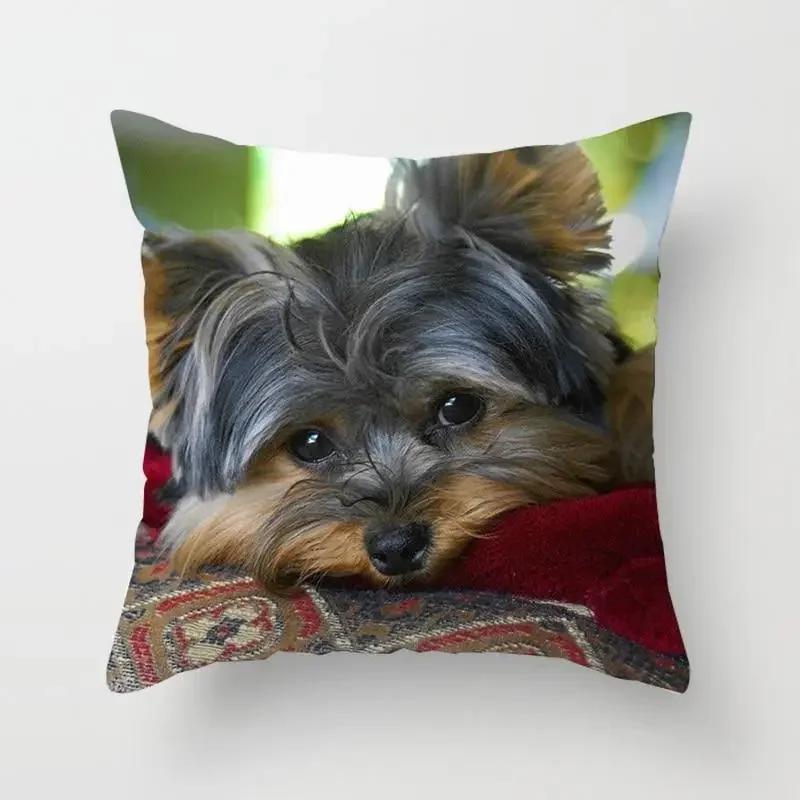 1Pc Cute Dog Yorkie Bichon Yorkshire Decor Print Pillow Case Bedroom Sofa Waist Cushions Cover Car Decoration Cushion