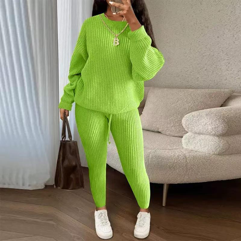 European & American Fashion Knitwear: Women's Soft & Fluffy Sweater and Pants Set for Autumn & Winter