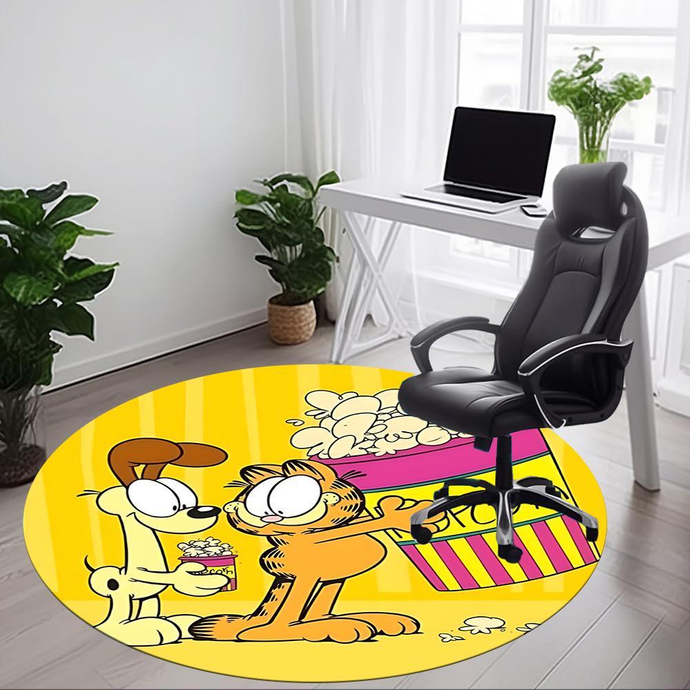 1pc Garfield Movie Night Office Round Area Rug, Bedroom Living Room Home Decor, Room Deco, Offic A1016098
