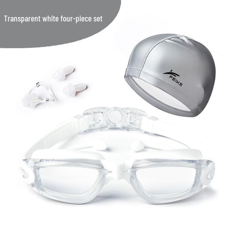 

Fike High-Definition Waterproof Anti-Fog Swimming Goggles Set with Swim Cap, Large Plated Frame, Unisex