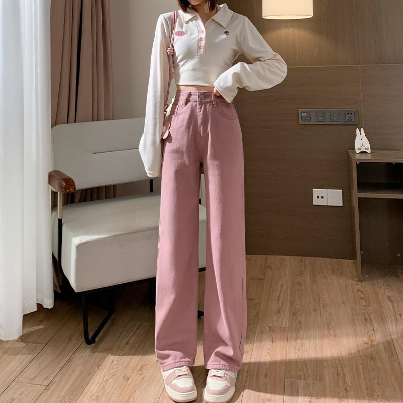 Women High Waist Wide Leg Jeans Loose Straight Cut Denim Trousers Light Blue Fall 2026