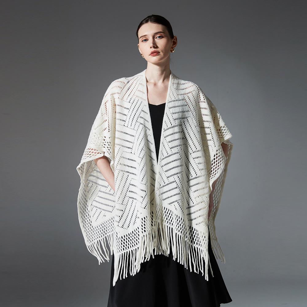 

Chic European-American Tassel Knitted Shawl for All Seasons 110x140 cm кофейный