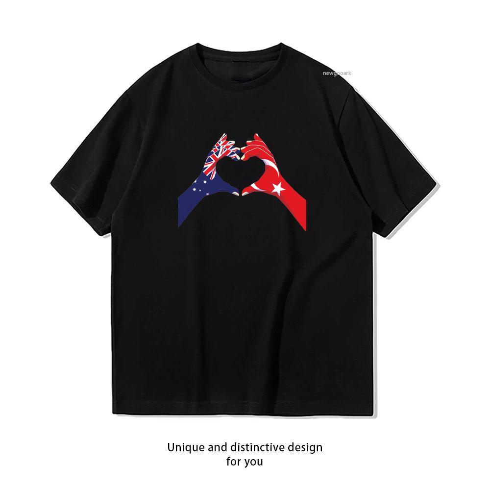

Türkiye Turkish Australian Australia Love Heart Peace Classic TShirt Women Unisex Casual Cotton Graphic T Shirts Creative S
