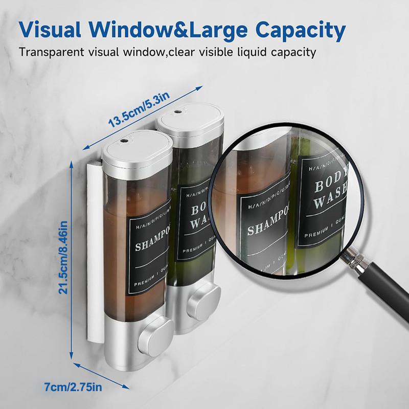 300ml 2 Chamber Shower Soap Dispenser Wall Mounted for Shower Wall Shampoo and Conditioner Dispenser Bathroom Hotel with Labels