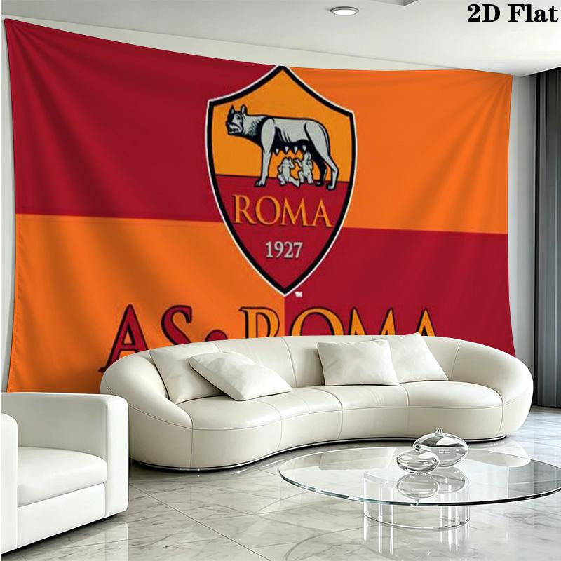 Tenture murale de football AS Roma Esthétique Accrochage mural Couverture en tissu imprimé Tapisseries décoratives pour chambre à coucher Salon Décoration de la maison