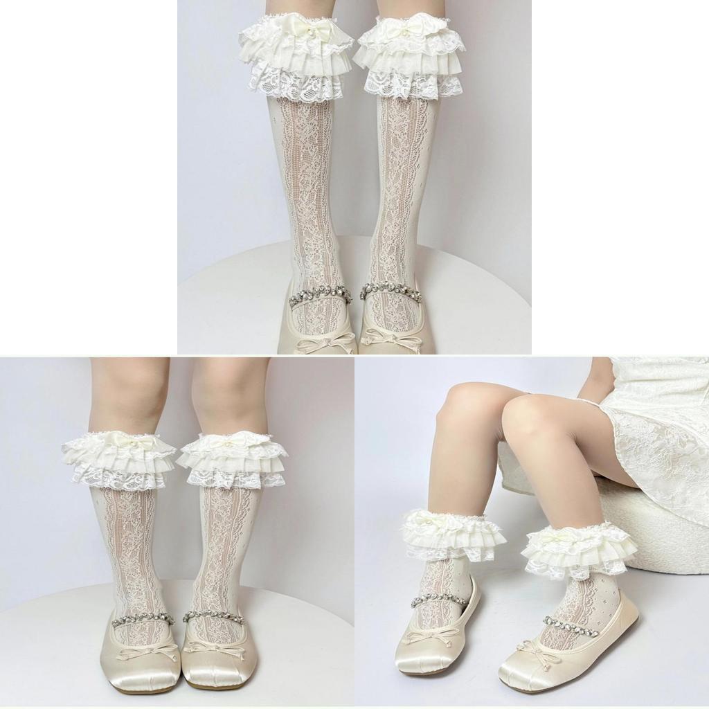 Spring Summer Sweet Ballet Style Socks With Wings And Pearl Bows For Teen Girls