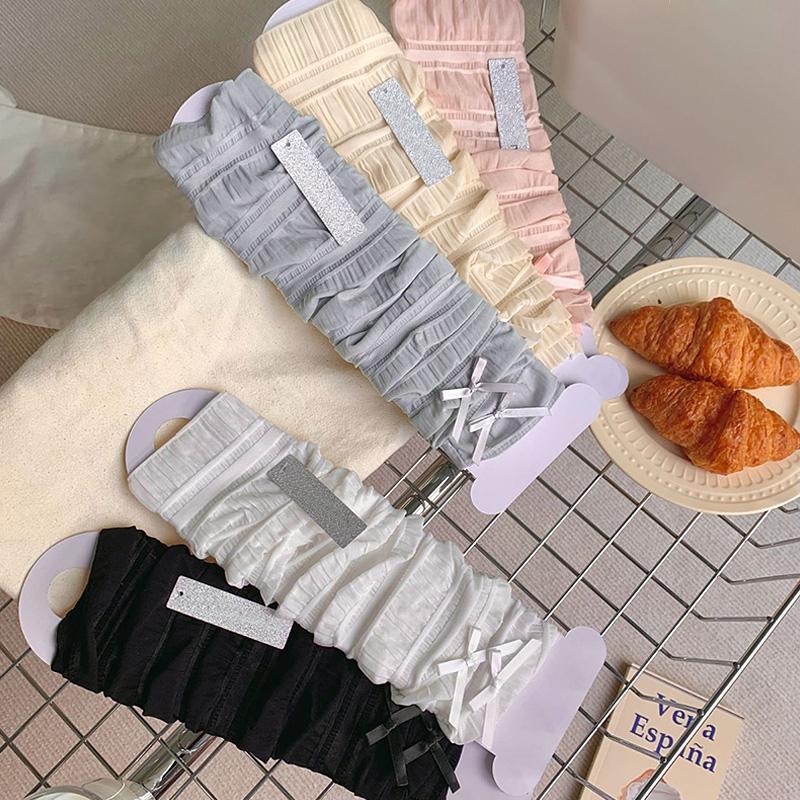 Dámské tenké krajkové podkolenky jednobarevné ledové hedvábí návleky na ruce návleky na nohy ozdoba mašle JK