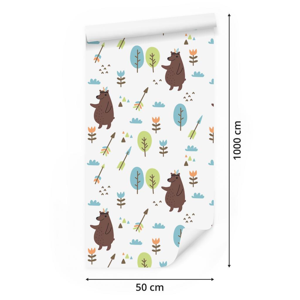 Wallpaper Bear Clouds and Trees for Living Room and Bedroom 50x1000