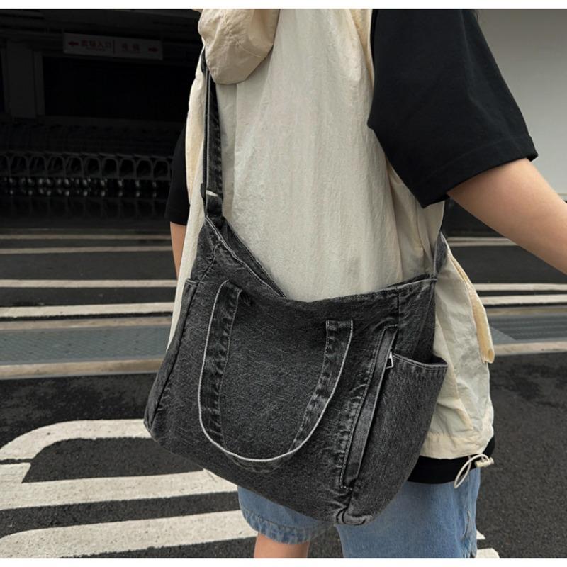 Waschene Denim Sling Bag für Damen, Große Kapazität, Einzelne Schultertasche
