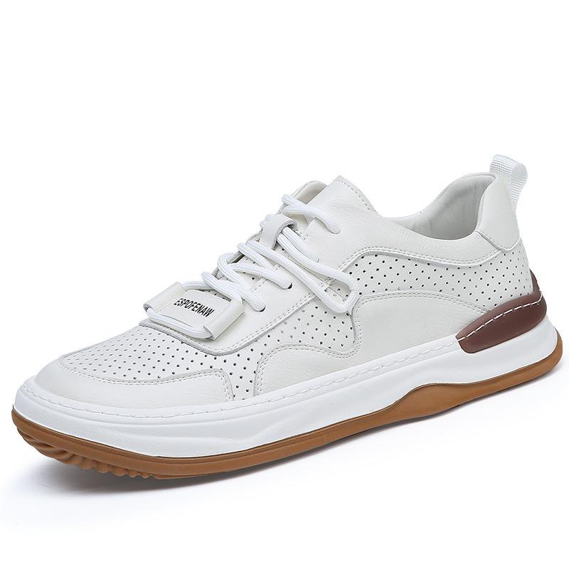 New Men's Shoes Summer Hollow Leather Breathable Crooked Clown Shoes Trend Versatile Casual White Shoes Men's Board Shoes