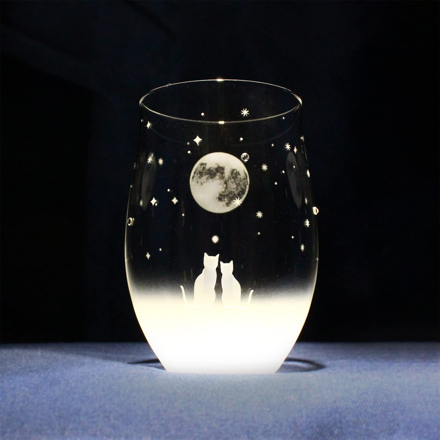 

Atelier Kees Cat Motif Original Design Tumbler Glass the Full Moon Night Sky Glass, (View Together)