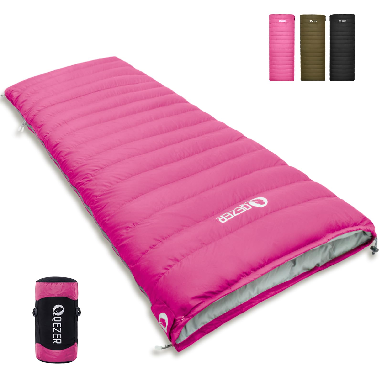 QEZER Down Sleeping 600FP 400T Connectable for Ideal for Car and Includes Storage Bag 500g Down Bag, Compact, Envelope-Style, Ultralight, 3-Season,