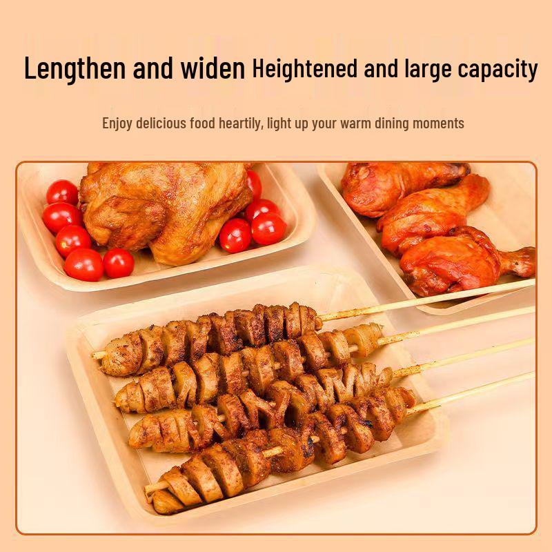 Kraft Disposable Rectangular Paper Plates for BBQ, Fried Chicken, Fries, and Snacks - Thickened Camping Dinner Trays