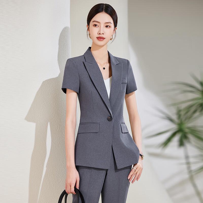 Women's Single-Button Short Sleeve Business Suit Set