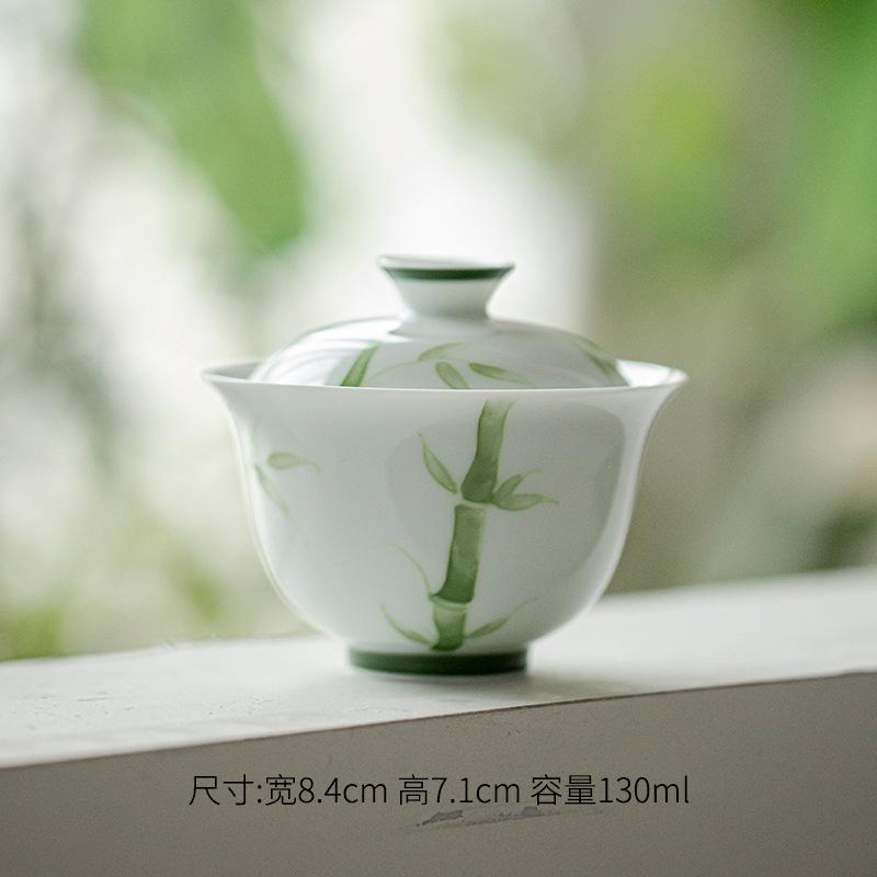 130 мл Нефритовая Глина Ручная Работа Крышка Пиала Бытовая Ручная Роспись Зеленый Бамбук Гайвань Роскошная Защита от Ожогов Чайница Чайное Мастерство Подарок