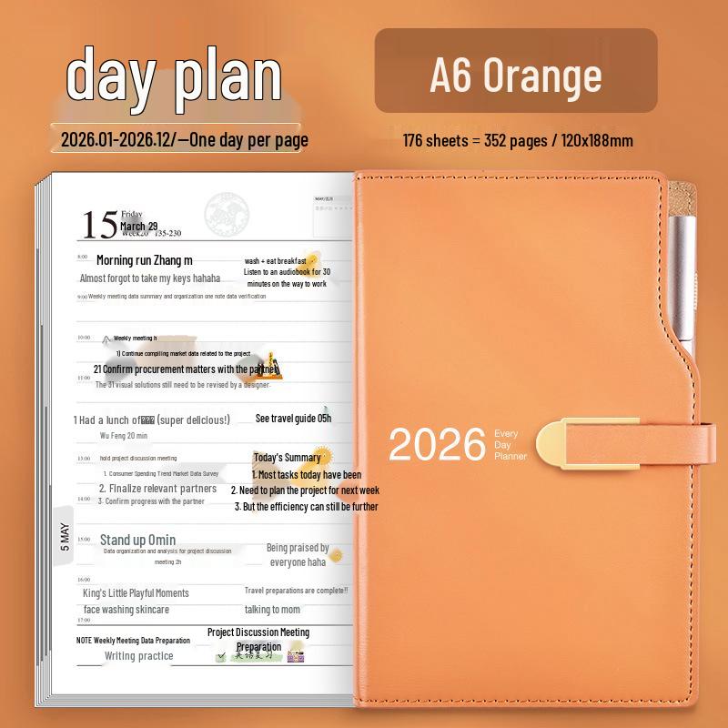 2026 A5 Daily Planner & Schedule Book with Custom Logo Hot Stamping - A6 Bullet Journal Notebook with One-Page-Per-Day Format