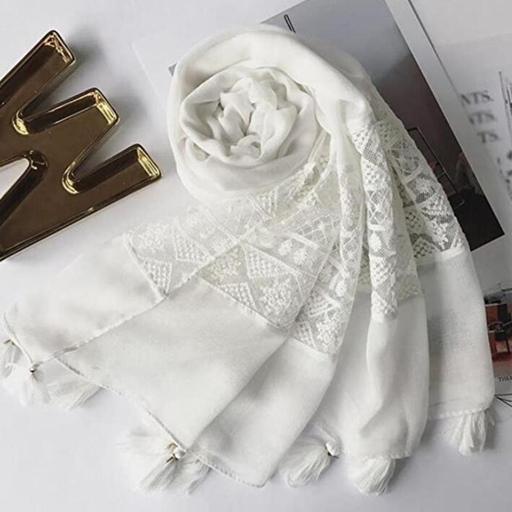 Women Cotton Shawl Solid Color Fashion Pure Elegance Lace Scarf Hanging Spring And Autumn Tassels Wrap Shawl
