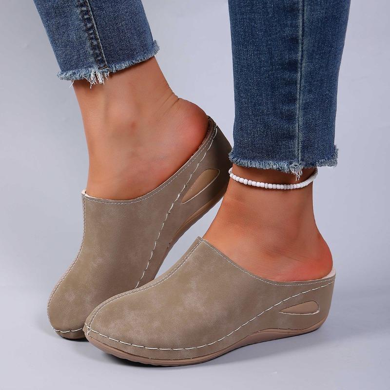 Wedge Heel Baotou Slippers For Women Fashionable Hollow Design Platform Cotton Slipper Outdoor Comfortable Beach Shoes For Women