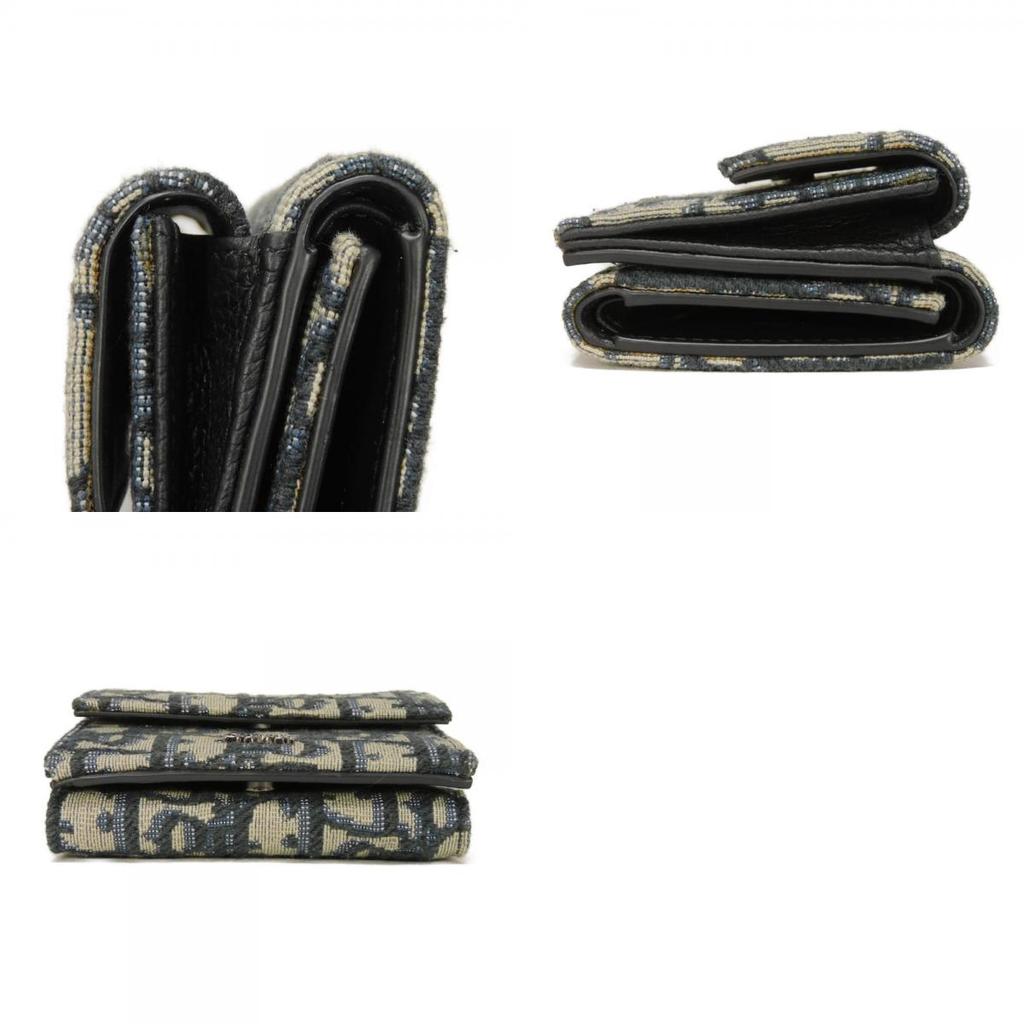Used 10656 Oblique Jacquard Compact Wallet 2OBBC110YSE_H05E 7942 Black Japan Exclusive Logo Cotton Beige Unisex from