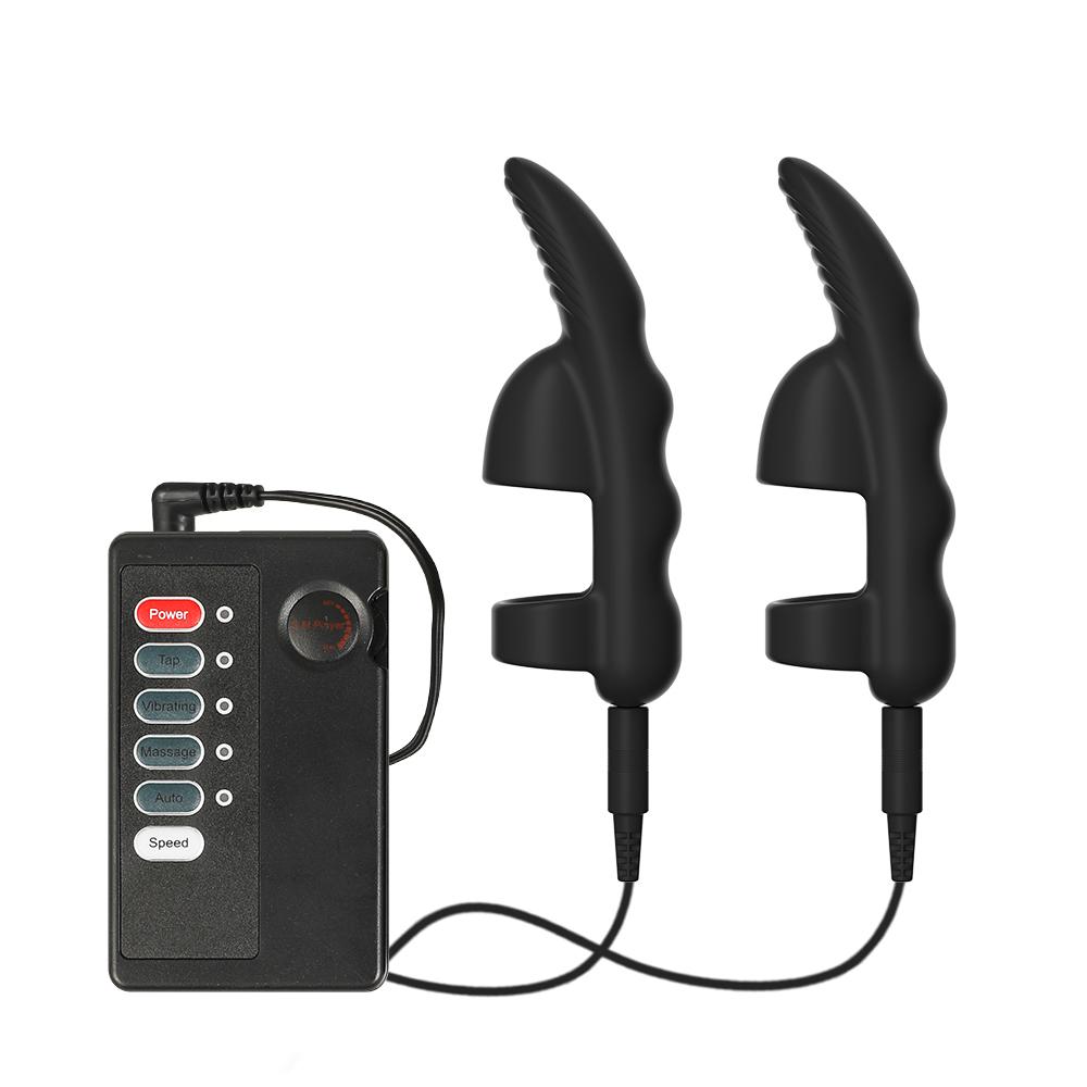 Electro Shock Penis Massager Finger Sleeve Vibrators for Male Glans G-point Stimulator Delayed Ejaculation Trainer Ring Sex Toys