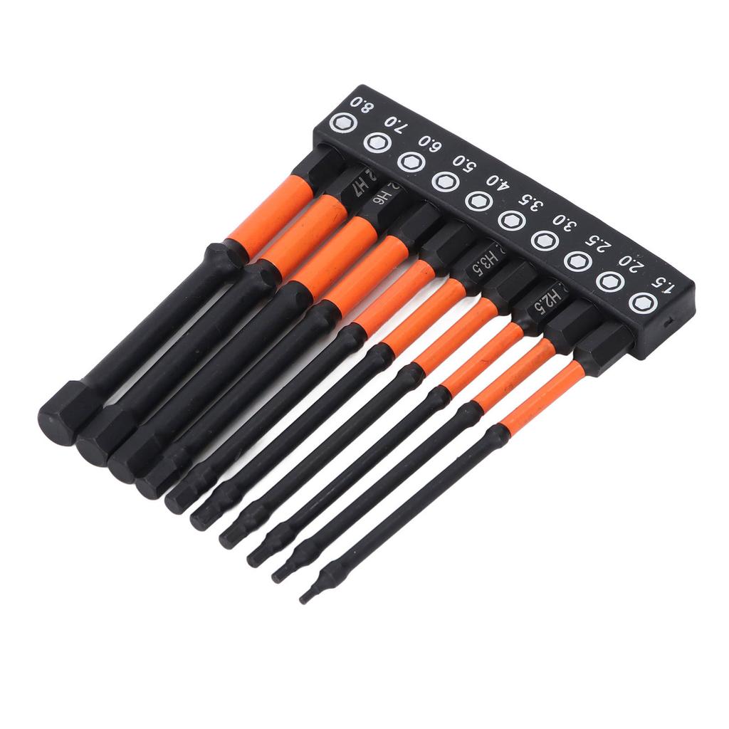 10 Pcs Hex Wrench Drill Bit Set Magnetic S2 Alloy Steel with Storage Rack 1/4in Shank Impact Metric