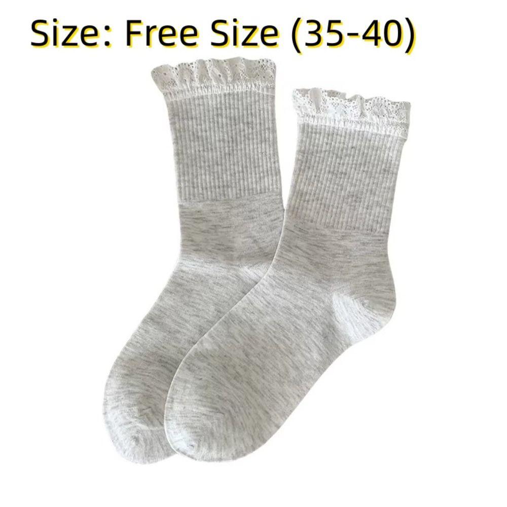 Breathable Women's Socks Lace Frilly Crew Socks Fashion Long Socks