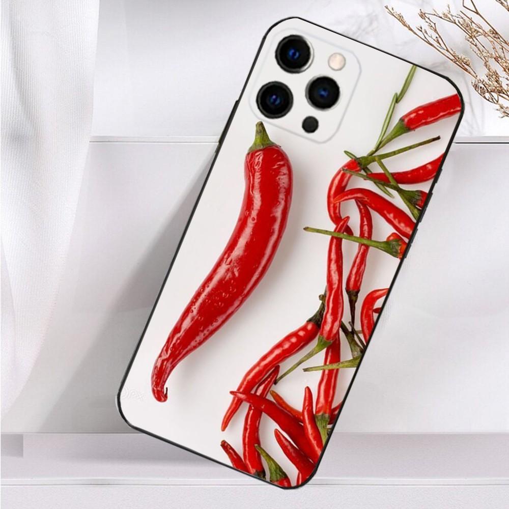 Pattern Red Chilli Pepper Phone Case For iPhone 16,15,14,13,12,11 Plus,Pro Max,XS,X,XR,SE,Mini,8,7 Soft Silicone Black Cover