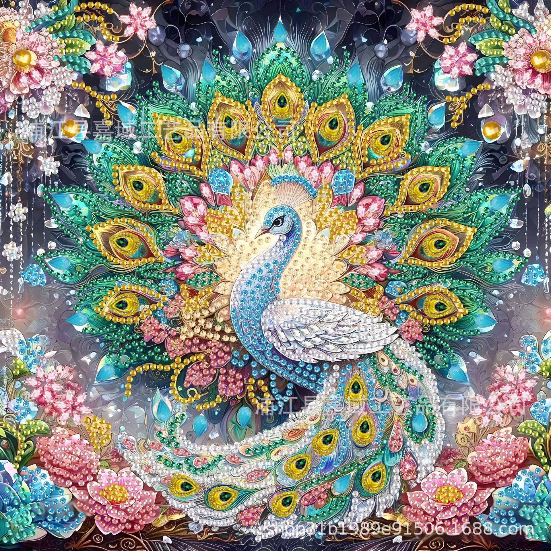 DIY Peacock Special-shaped Diamond Bright Diamond 5D Diamond Painting Set, Frameless Art Decorative Painting 30*30cm/11.81*11.81inch