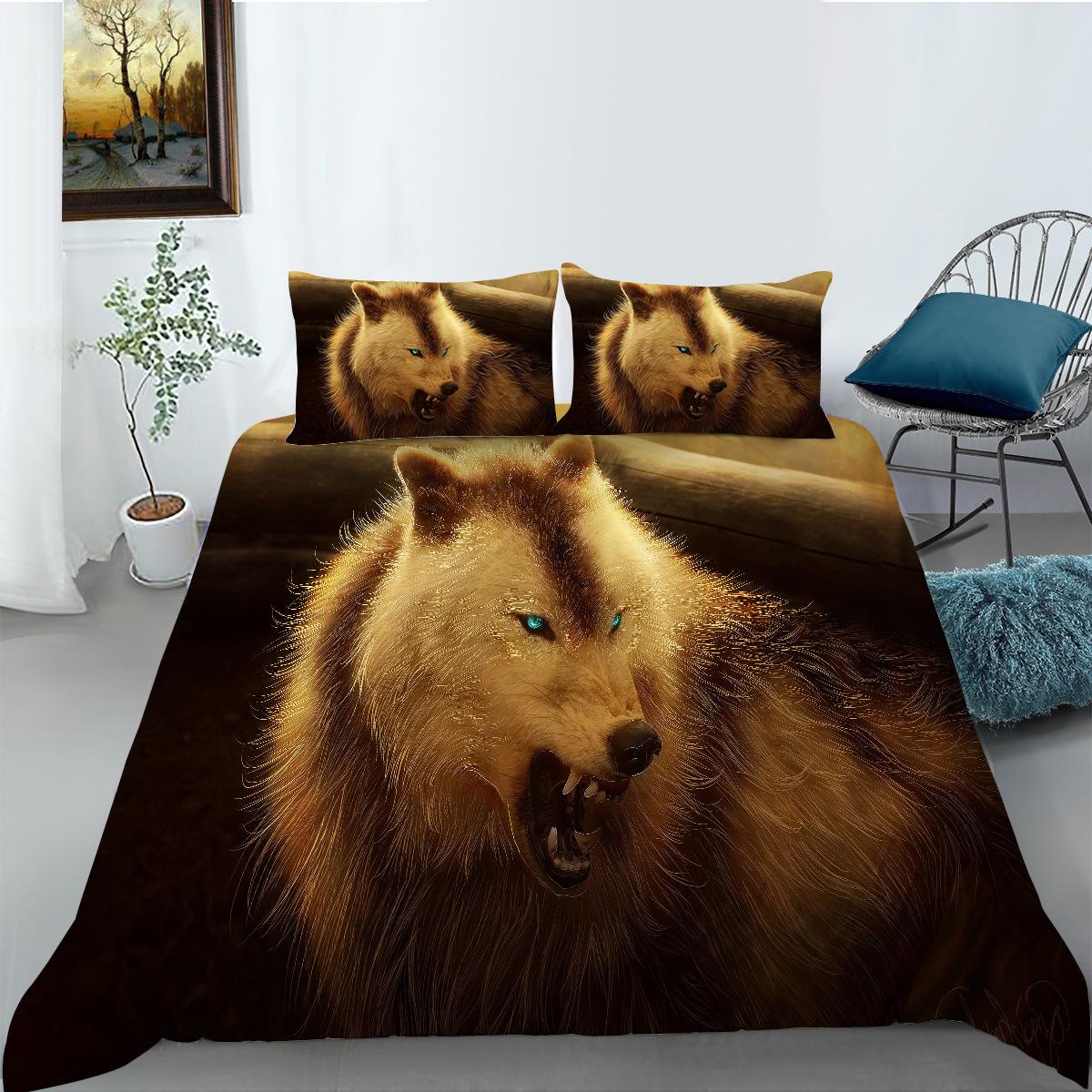 Shopify Fashion Wolf Series Polyester Bedding Two Three Piece Digital Printing a pair of pillowcases 50 * 80