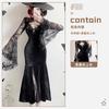 Dark goth halloween costume black dress long sexy witch costume