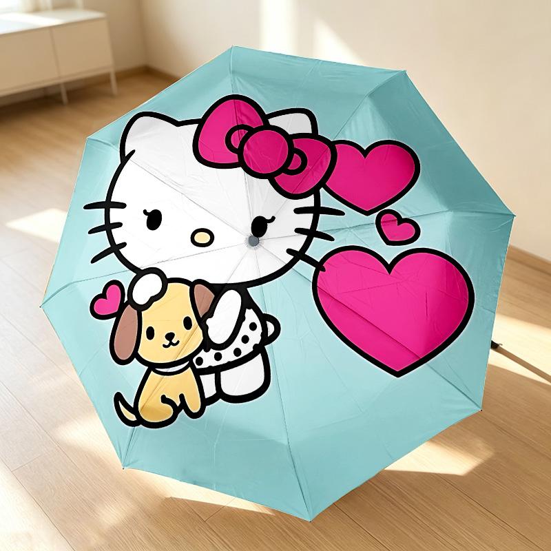 Hello Kitty 8 Ribs 3Fold Black Glue Uv Protection Umbrella Sun Protection Rainproof Compact Folding Umbrella For Travel Daily Use C9241502