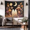 Ghost Garden Whimsy Tapestry With Cute Ghosts Mushrooms Wildflowers Crescent Moon Halloween Wall Art For Witchy Decor  Halloween